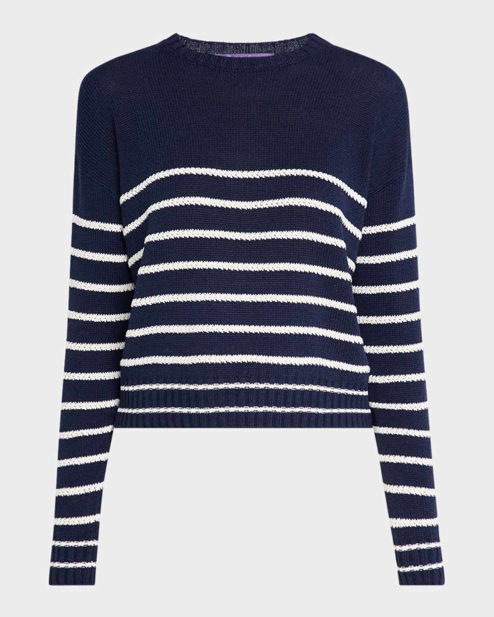 Striped Lofty Silk-Linen Crewneck Sweat